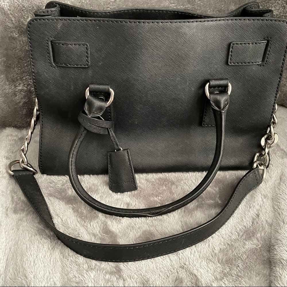 Michael Kors Hamilton Medium Satchel Black Saffiano Leather Classic Lock Purse - Picture 4 of 16